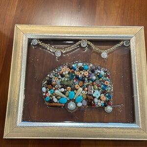 3-D ORIGINAL FRAMED 3-D BEADED CAMPER SET IN RESIN ON GLASS